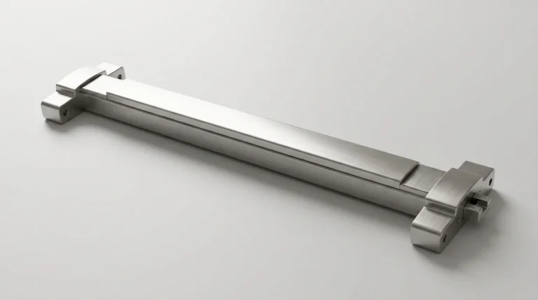 Stainless steel crash bar exit device with mounting brackets and latch