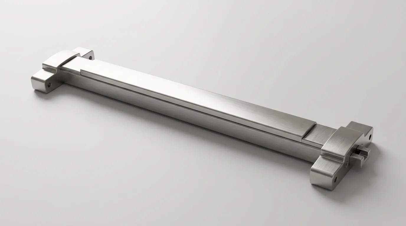 Stainless steel crash bar exit device with mounting brackets and latch