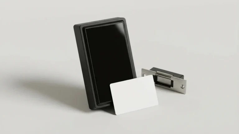 Card reader access control unit with a proximity credential and door strike