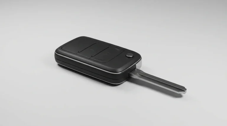 Smart proximity key fob with its emergency key blade removed