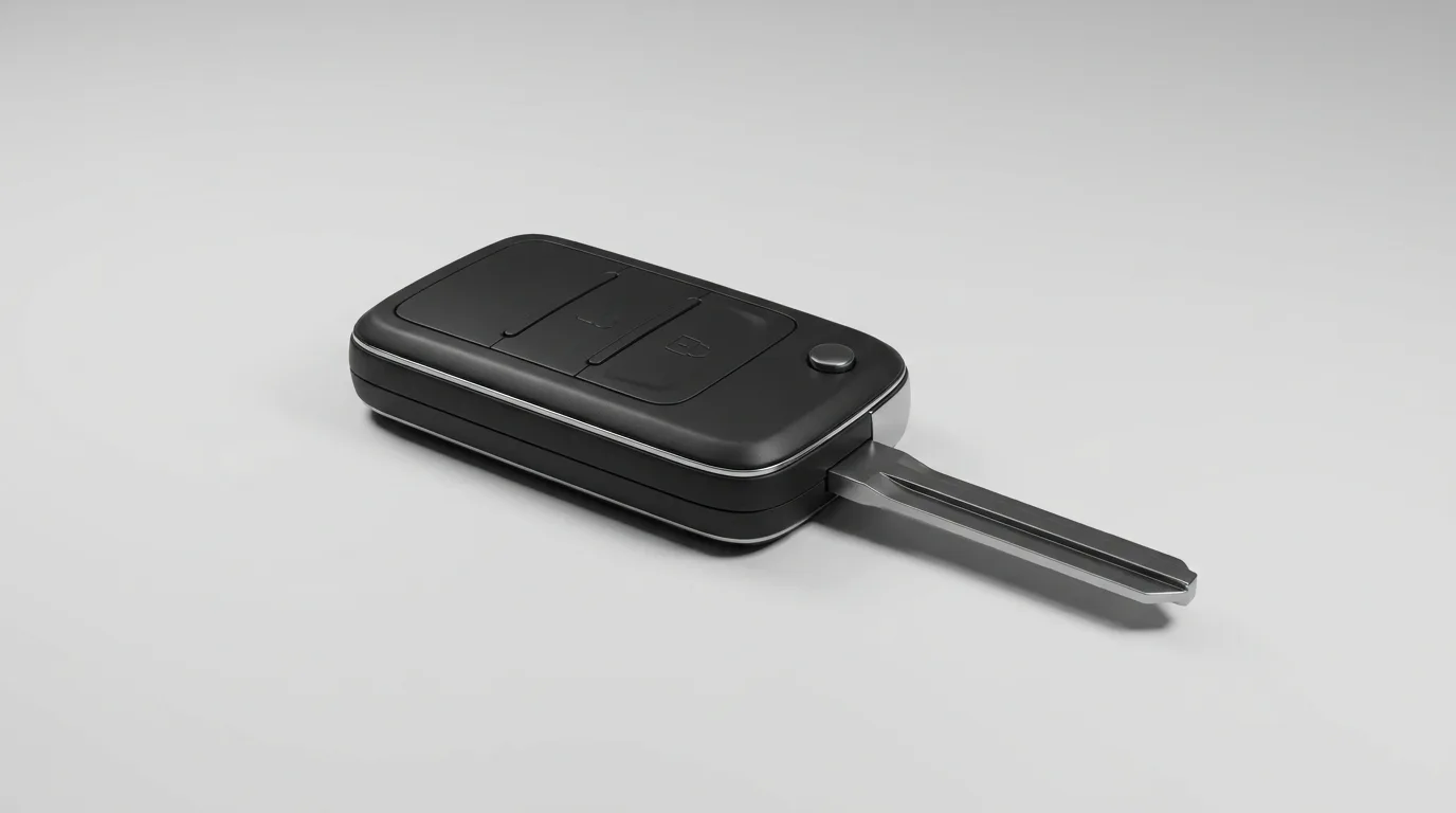 Smart proximity key fob with its emergency key blade removed