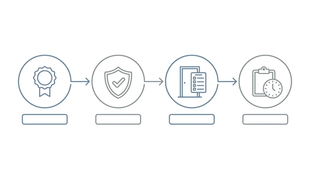 Diagram of the four stages an access control system runs through when a credential is presented