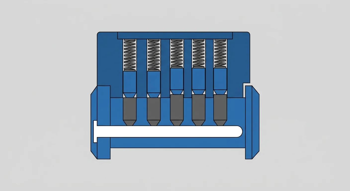 Cutaway diagram of a pin tumbler lock cylinder showing pin stacks, springs, and shear line