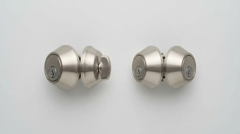 Single cylinder deadbolt with thumbturn beside a double cylinder deadbolt keyed on both sides