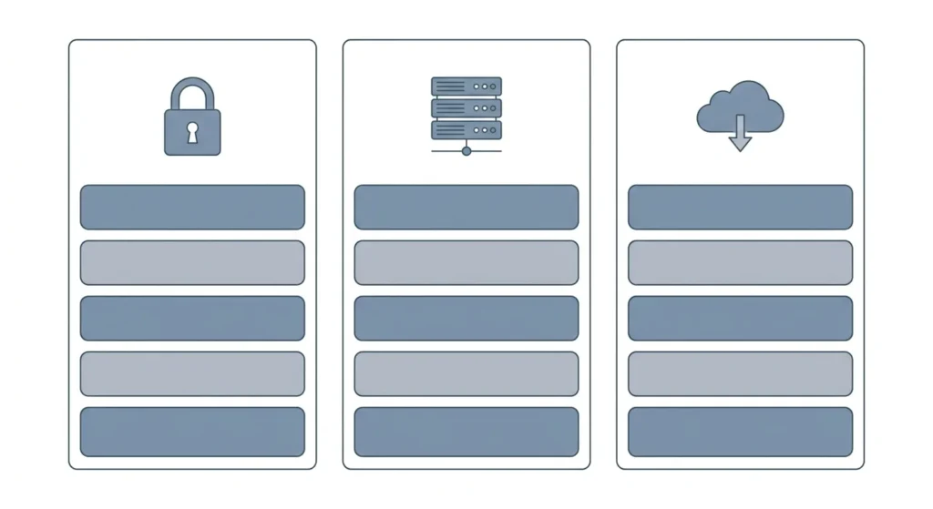 Comparison graphic showing standalone, on-premise networked, and cloud-managed access control systems